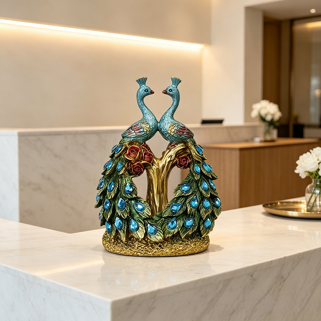 Quiet Luxury Lifestyle - Luksusowa Statuetka Para Pawów z Żywicy,