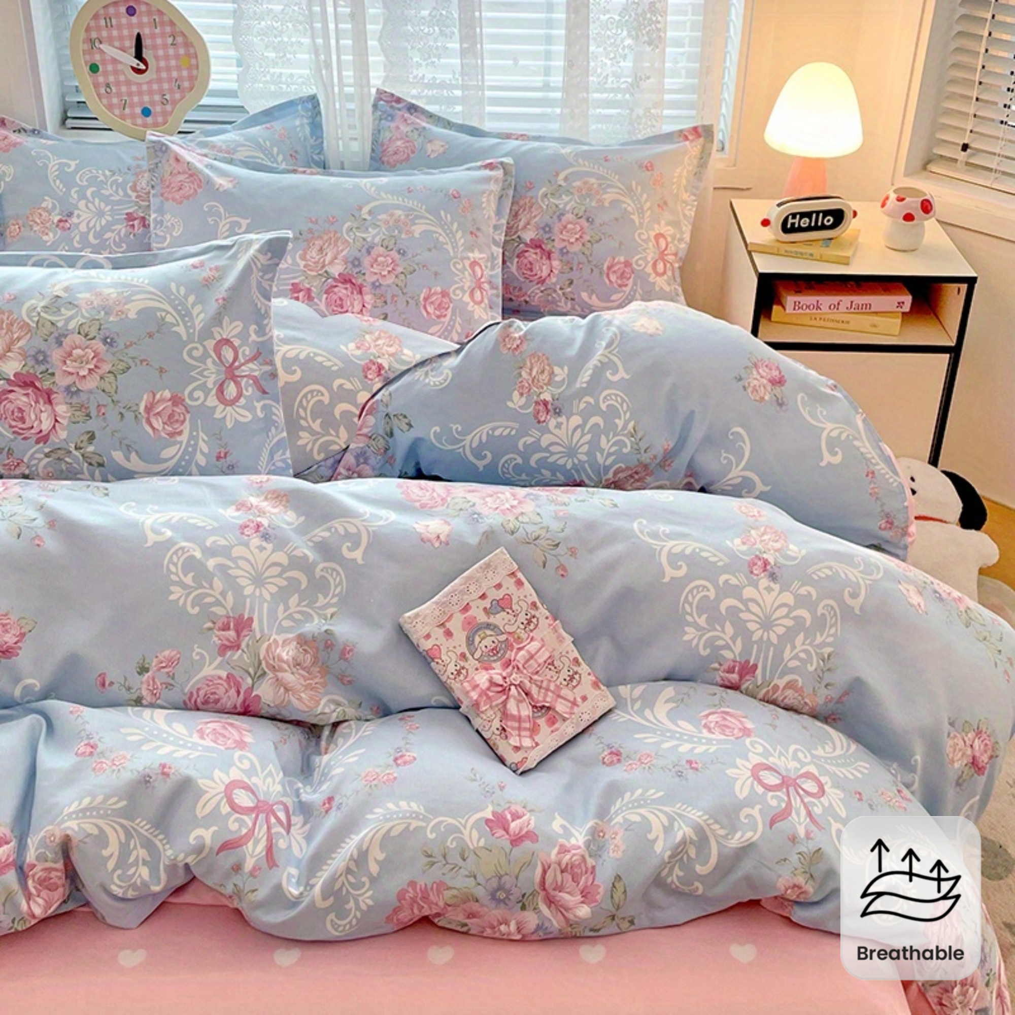 Linen Duvet Cover - 4-częściowy Pastoralny Zestaw Pościeli Miękki i