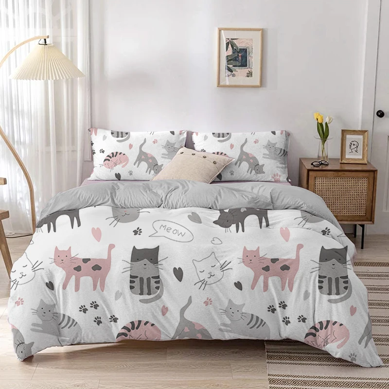 Kot kreskówkowy zestaw poszewe – Linen Duvet Cover recenzja i cena